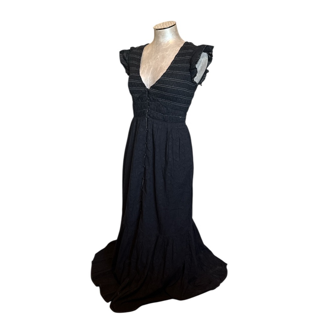 Anthropologie Black Ruffle Sleeve Maxi Dress